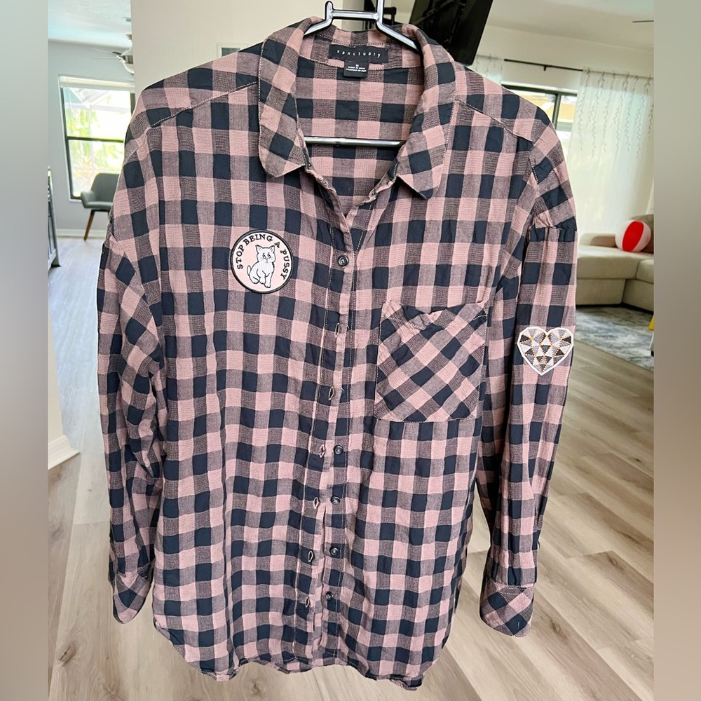 Sanctuary Pink and Black Checkered Shirt